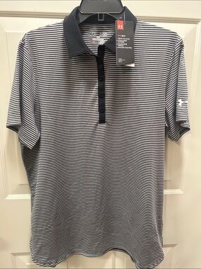 Under Armour Women's Black and White Striped Polo